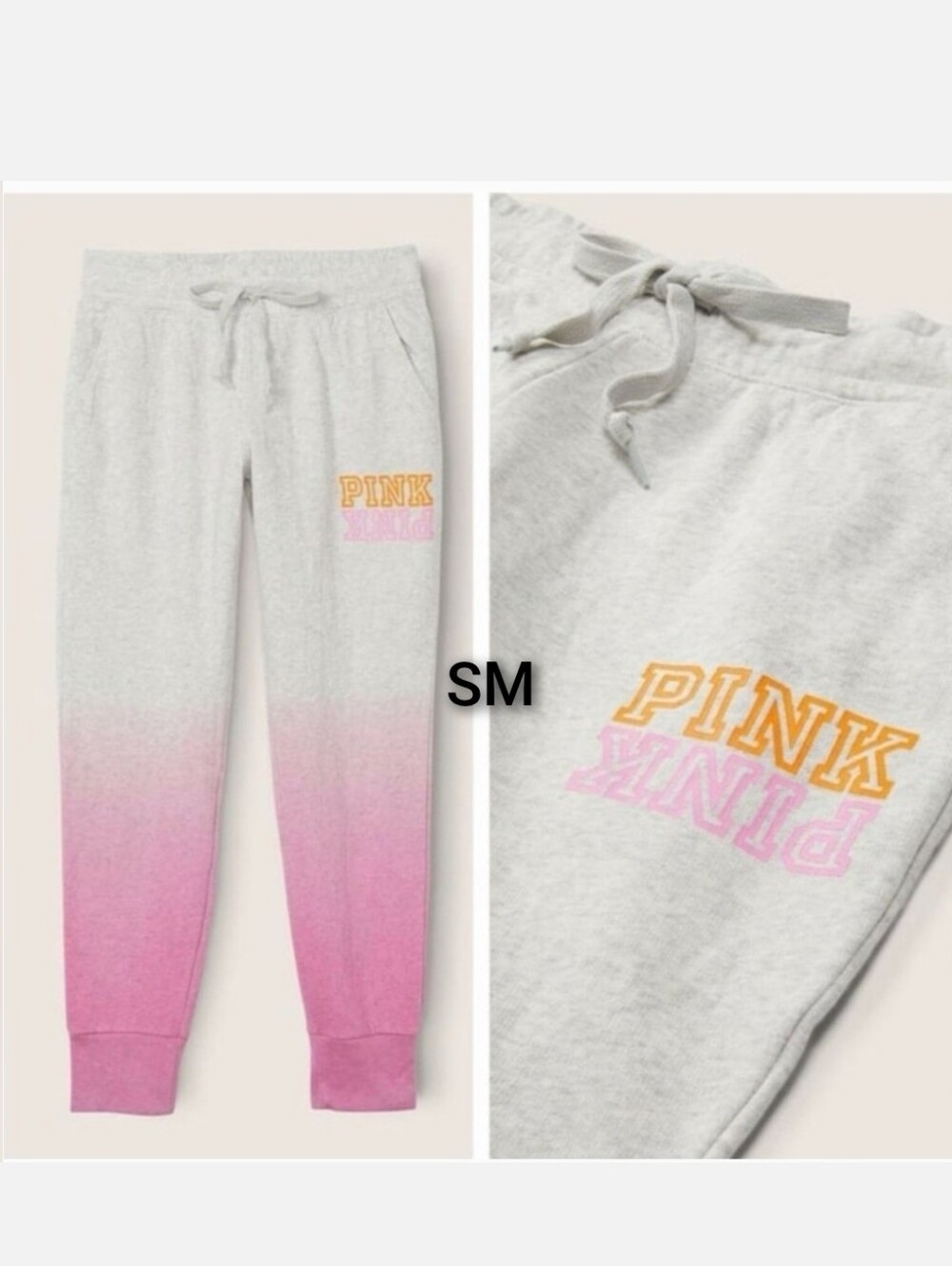 SZ SMALL VS PINK NEON BUBBLE DIP DYE SWEATPANTS JOGGERS.
